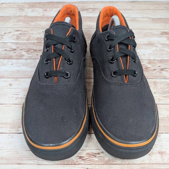 Harley Davidson Canvas Black Orange Sneakers Tennis Shoes Men's Size 10 H-D - Picture 7 of 14